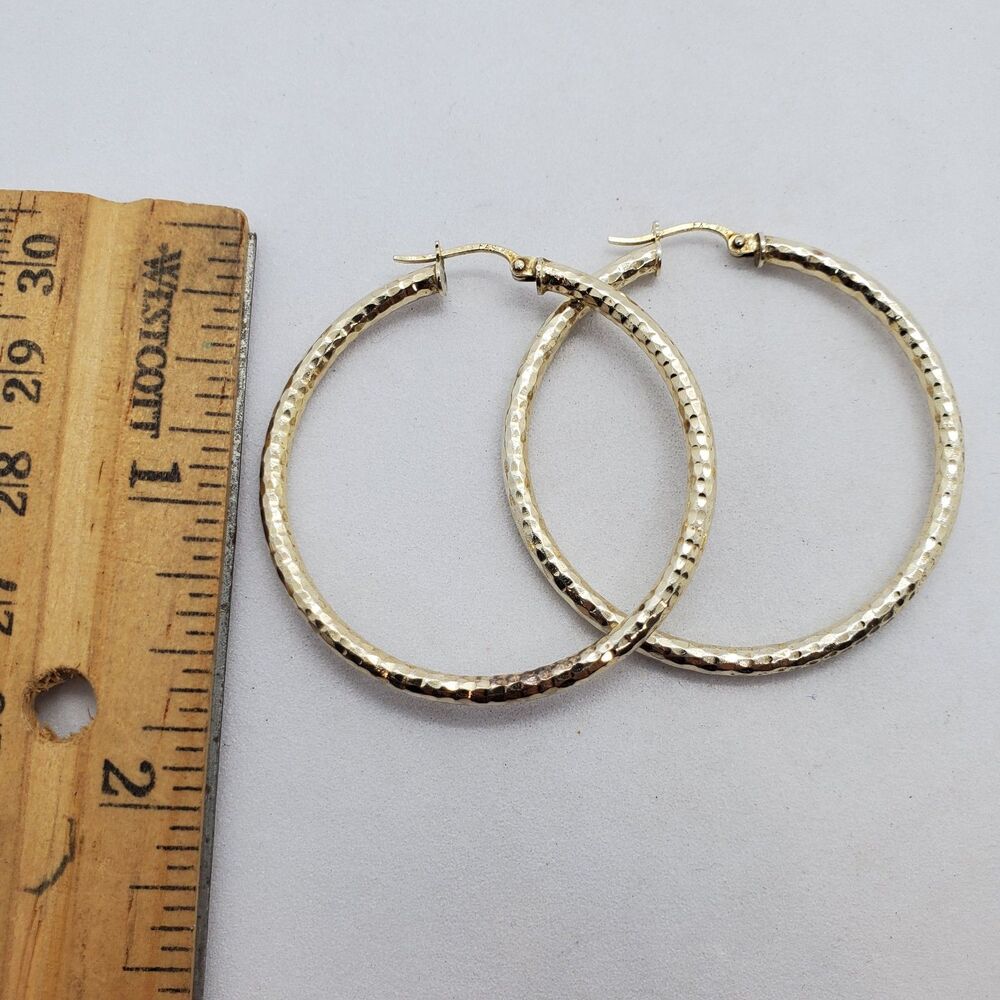 Gold Plated Sterling Silver Hoop Earrings Diamond Cut Design 925
